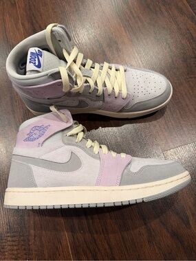 Jordan Women’s Mid Top Sneakers in Light Gray & Lavender